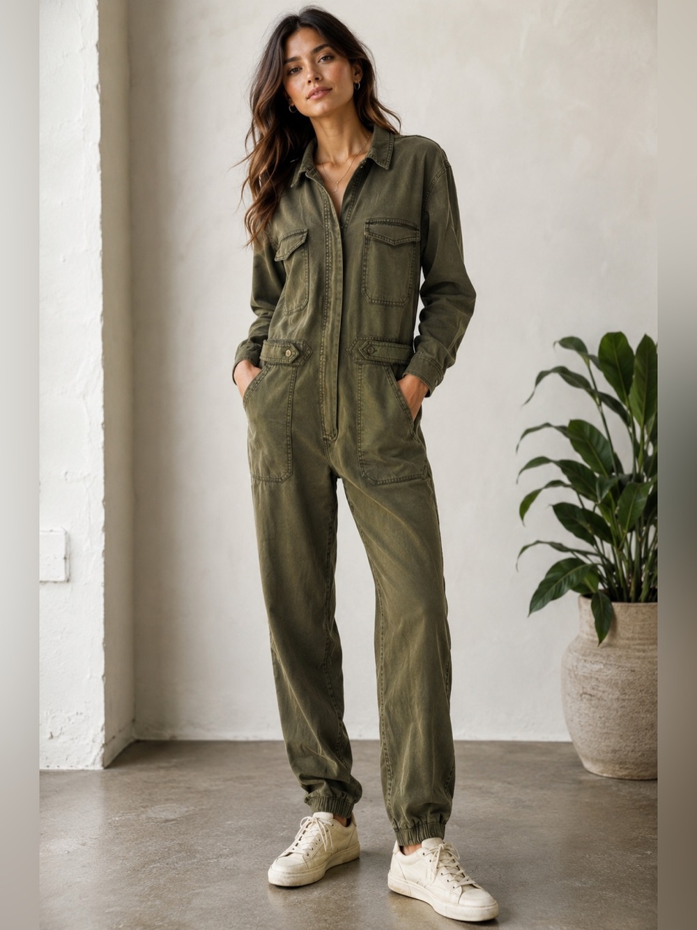 Young Fabulous & Broke Olive Utility Aviator Jumpsuit Size Medium NWT